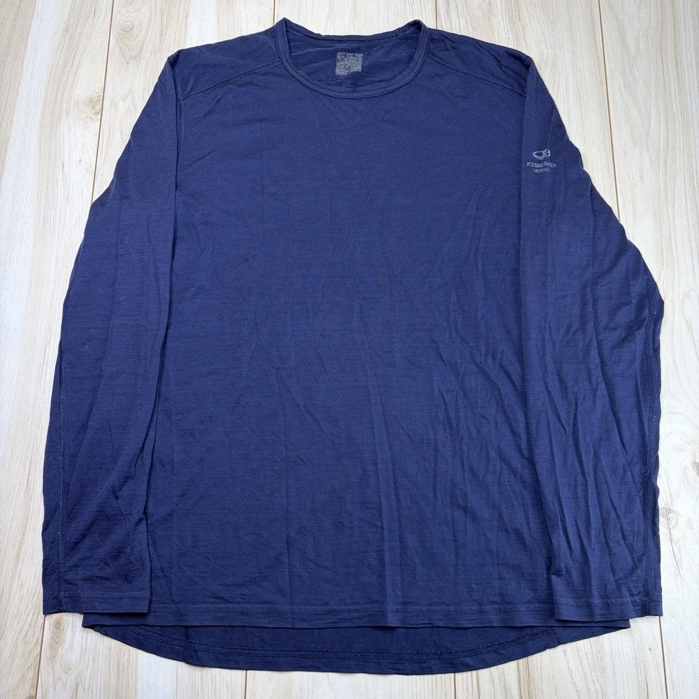 Icebreaker Merino Wool T-Shirt Mens Large Navy Blue Long Sleeve Tee Athletic - Picture 2 of 9